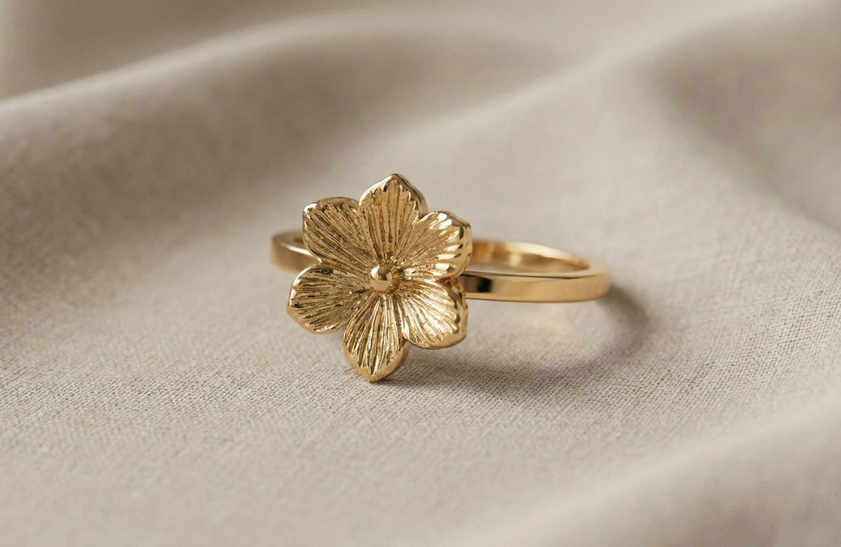 Handmade 925 Sterling Silver Flower Ring | Gold Finish Botanical Jewelry