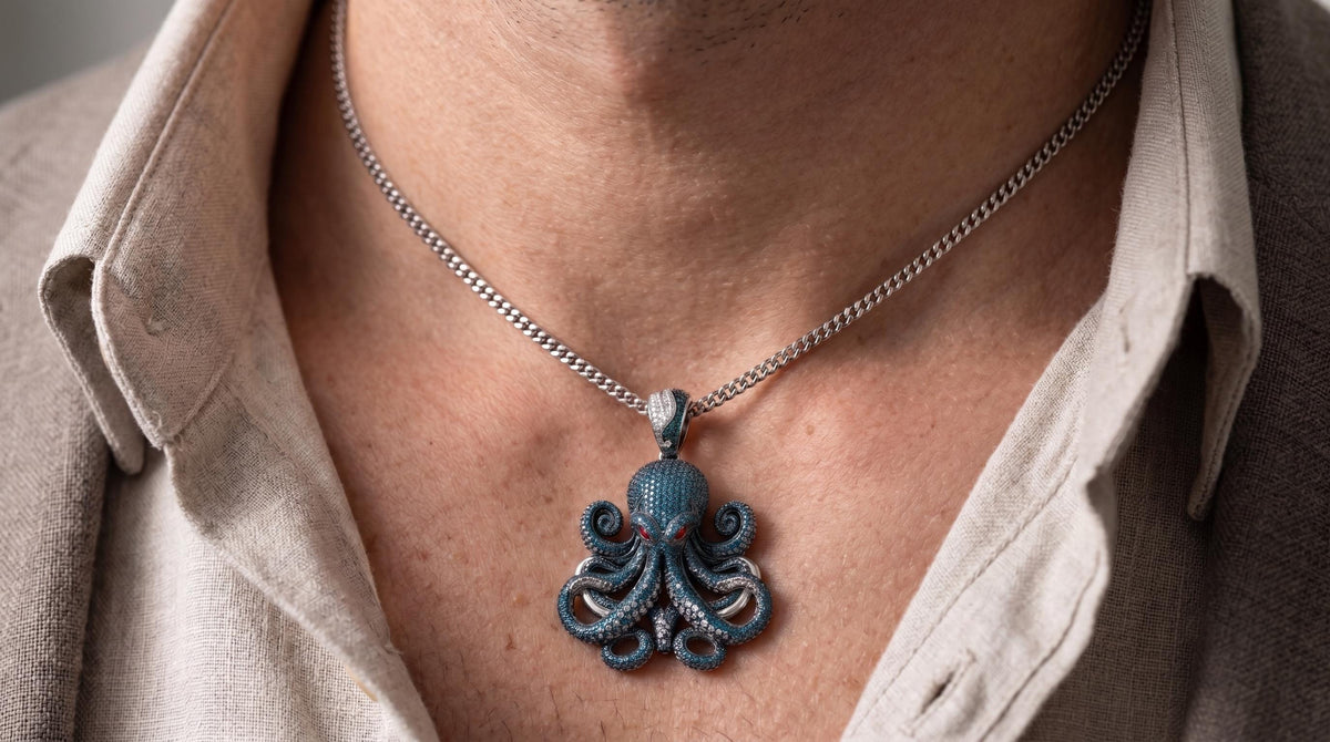 Rare Iced Out Octopus Pendant | 925 Sterling Silver Nautical Halloween Jewelry | Gothic Sea Creature Necklace | Hip Hop gift for her/him