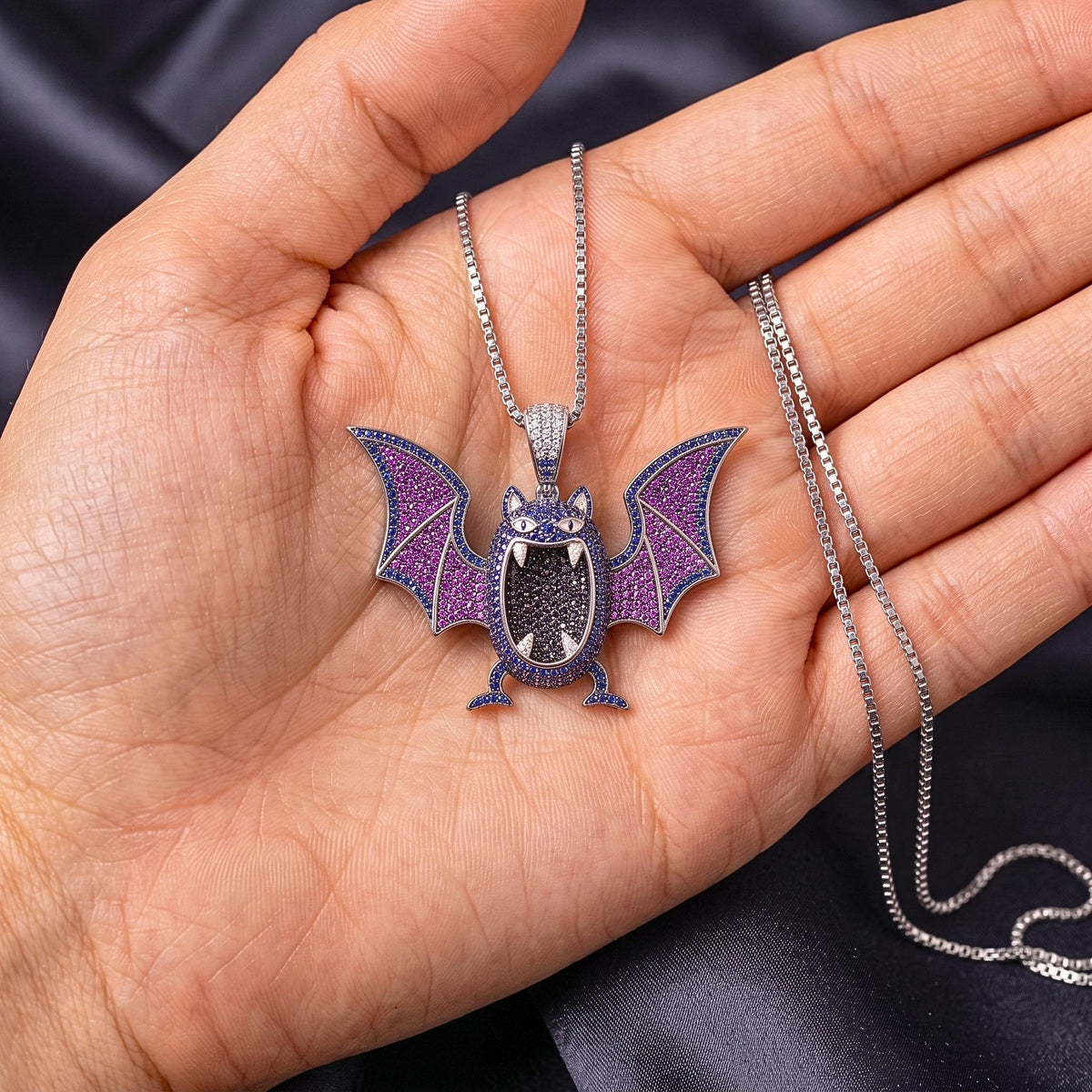 Rare Iced Out Golbat Pokémon Pendant 925 Sterling Silver • Custom Bat Jewelry • Halloween Hip Hop Charm • Gamer Nostalgia Gift for her/him