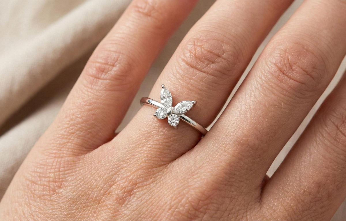 Butterfly Ring 925 Sterling Silver Gold, Marquise Diamond Style Ring, Dainty Minimalist Engagement Ring, Promise Ring Gift for Her