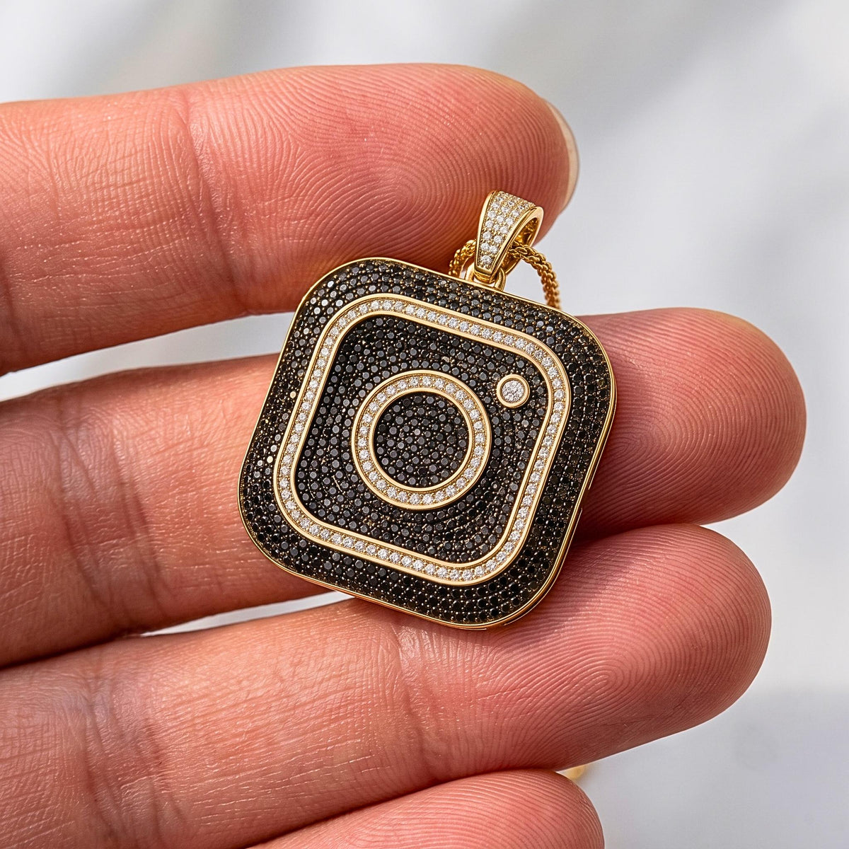 Rare Iced Out Instagram Logo Pendant | 925 Sterling Silver | Gold Plated Hip Hop Jewelry | Micro Pave Charm | Influencer Gift for her/him