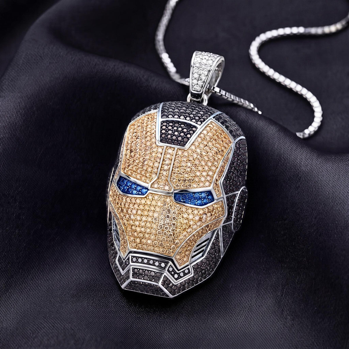 Rare Iced Out Iron Man Mask Pendant | 925 Sterling Silver Avengers Jewelry | Superhero Necklace | Comic Fan Gift for Him/her