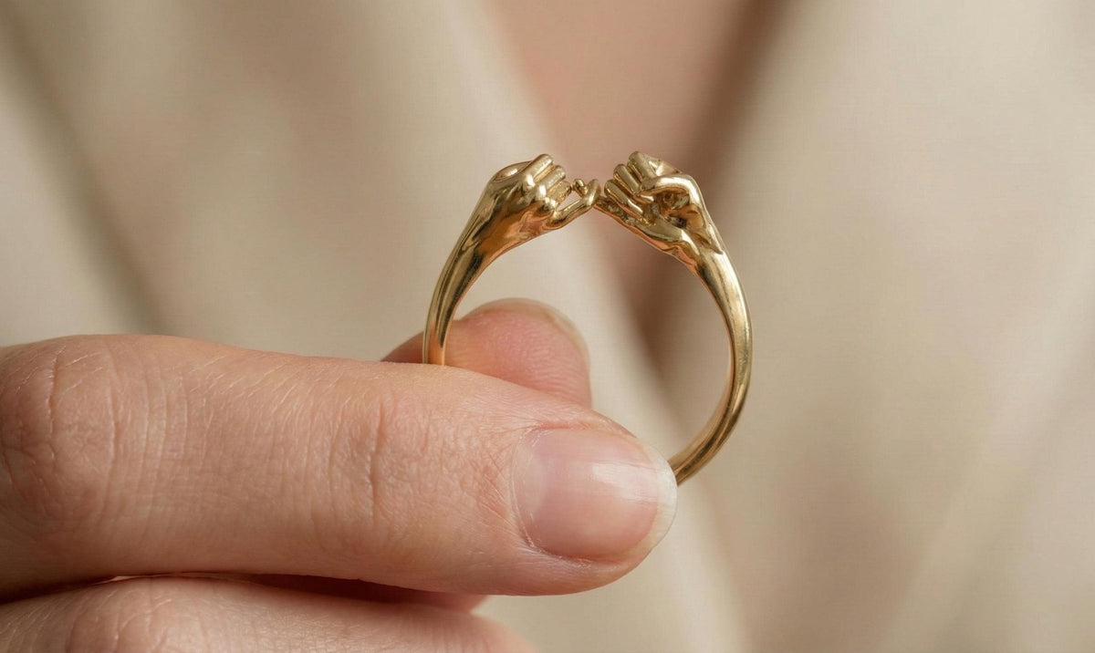 Gold Plated Sterling Silver Holding Hands Ring, Friendship Jewelry