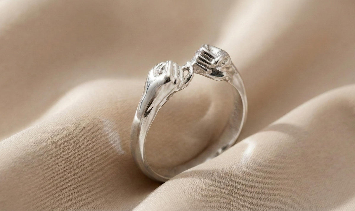 Gold Plated Sterling Silver Holding Hands Ring, Friendship Jewelry