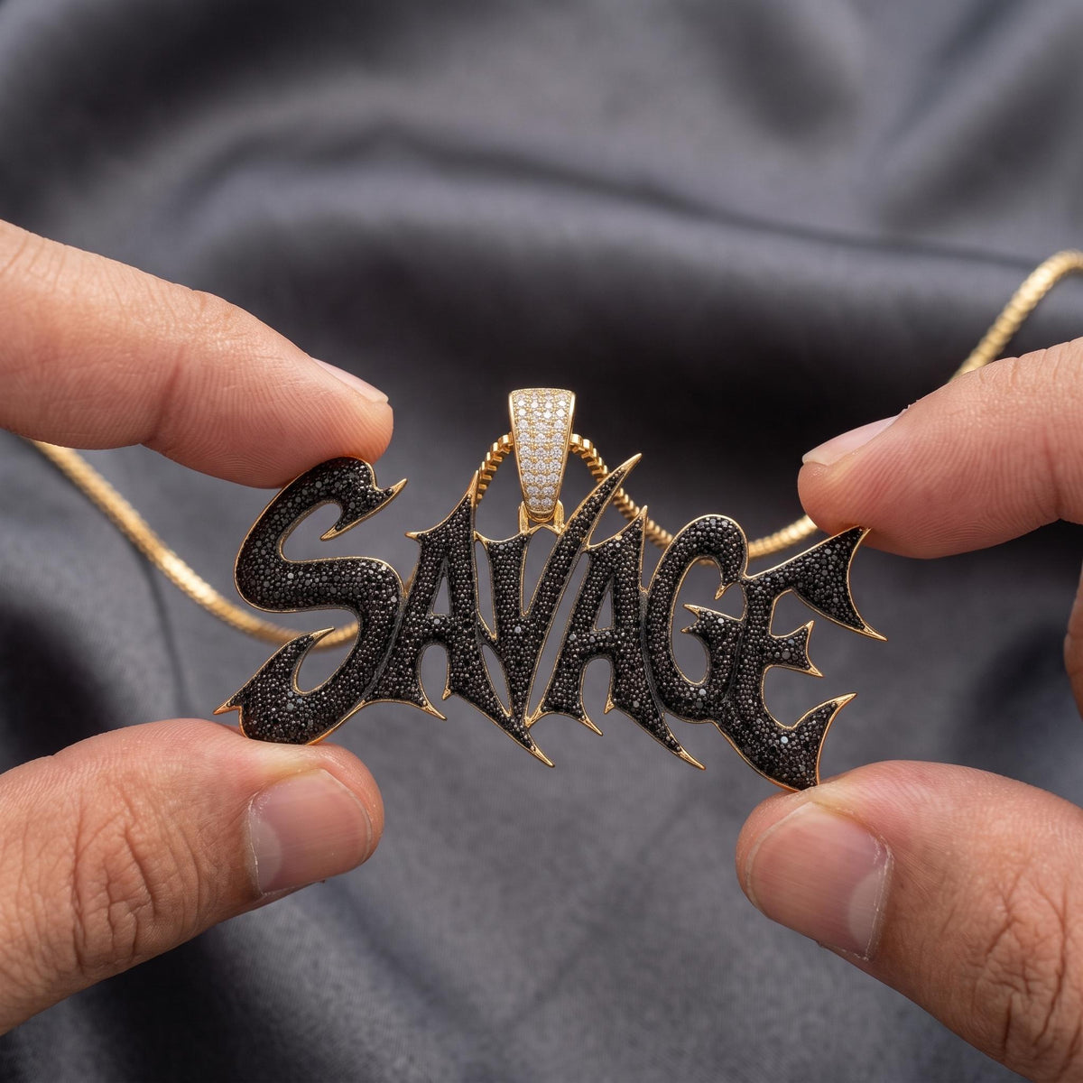 Rare Iced Out Savage Pendant | 925 Sterling Silver & Gold Plated Hip Hop Jewelry | Custom Rapper Pendant | Streetwear Gift for her/him