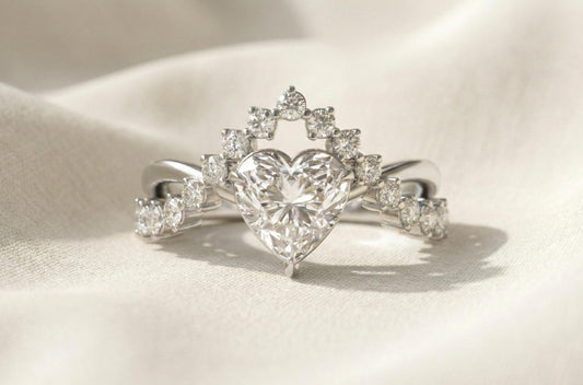 Gold Plated Sterling Silver Heart Diamond Halo Engagement Ring