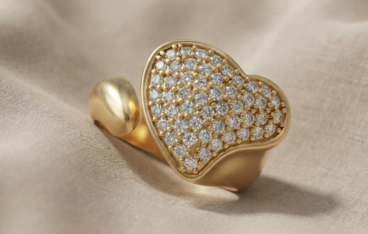 925 Sterling Silver Heart Ring for Women, Gold Plated Pavé CZ Love Ring, Romantic Gift, Promise Ring, Valentine Jewelry