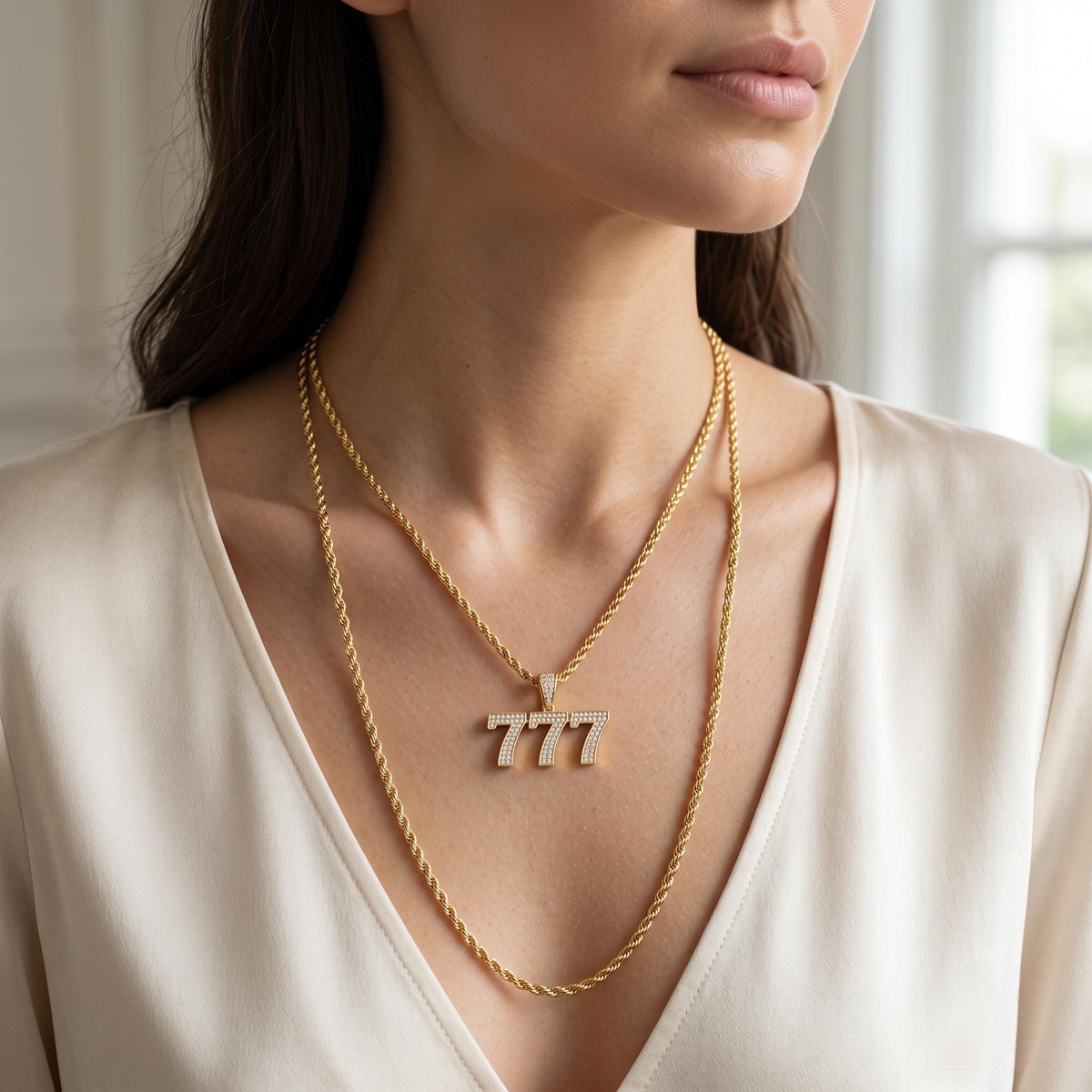 Rare Iced Out Lucky 777 Angel Number Pendant | 925 Sterling Silver Manifestation Necklace | Gold Plated Numerology Charm | Gift for her/him