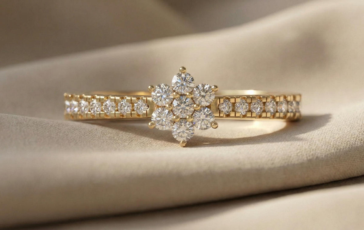 925 Sterling Silver Flower Cluster Ring, Gold Plated Diamond CZ Floral Engagement Ring, Dainty Promise Ring for Women, Gift For Her