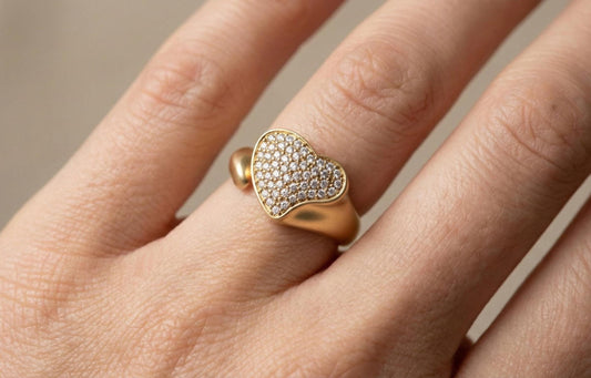925 Sterling Silver Heart Ring for Women, Gold Plated Pavé CZ Love Ring, Romantic Gift, Promise Ring, Valentine Jewelry