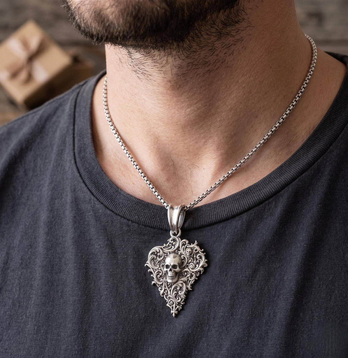 925 Sterling Silver Gothic Skull Pendant | Ornate Filigree Skeleton Necklace | Vintage Victorian Gothic Jewelry | Dark Academia Gift