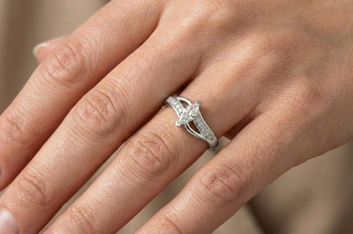 925 Sterling Silver Marquise Cut Engagement Ring, Gold Vermeil Diamond Ring, Promise Ring, Minimalist Bridal Ring, Dainty Gift For Her
