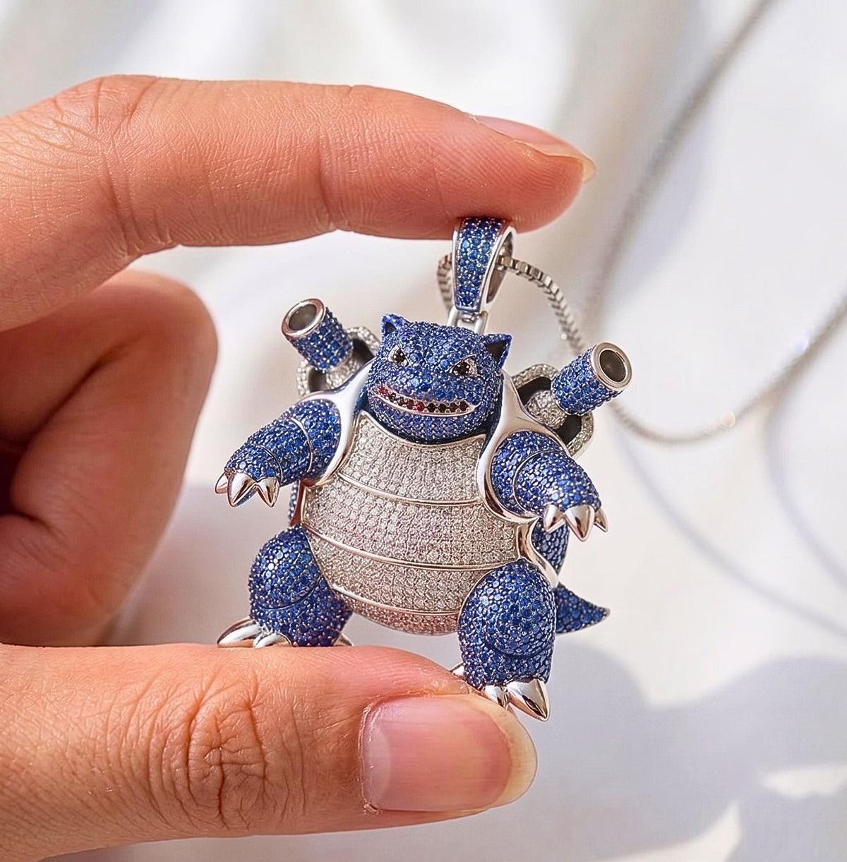 Rare Iced Out Blastoise Pokémon Pendant | 925 Sterling Silver Gold Plated | Custom Pokemon Jewelry | Rare Anime Gamer Charm Gift for her/him