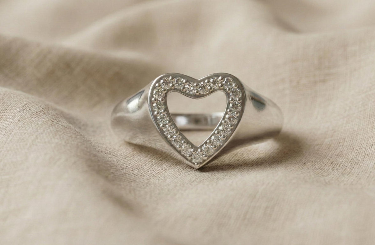 Gold Plated Sterling Silver Heart Ring, Diamond Promise Ring, Gift For Her, Dainty Heart Ring