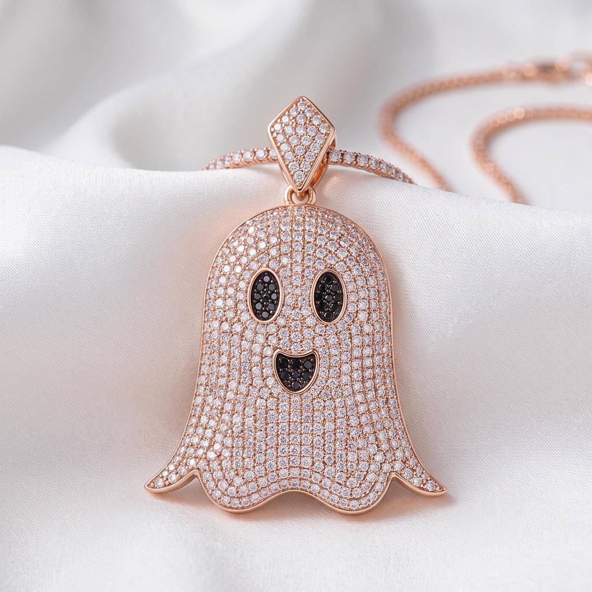 925 Sterling Silver Iced Out Ghost Pendant  | Rare Hip Hop Ghost Charm |  Gold Plated Micro-Pave CZ Jewelry | Halloween Gift for her/him
