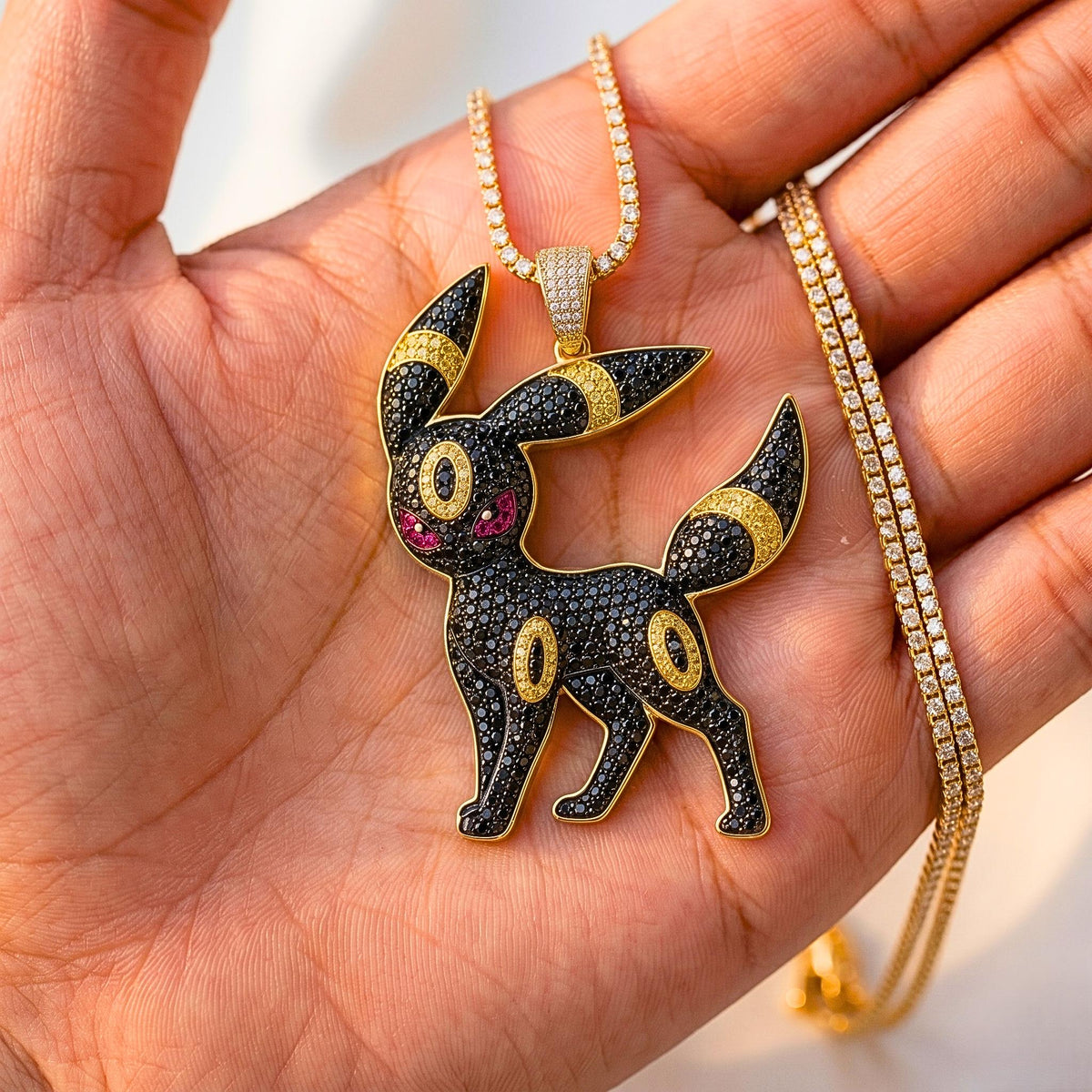 Umbreon Pendant Necklace | Sterling Silver Iced Out Anime Charm, Gamer Gift