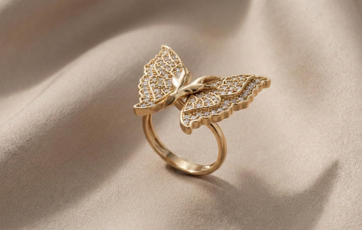 925 Sterling Silver RING Butterfly Ring Gold Butterfly Statement Ring, Diamond CZ Butterfly Wing Ring Luxury Butterfly Jewelry, Gift For Her
