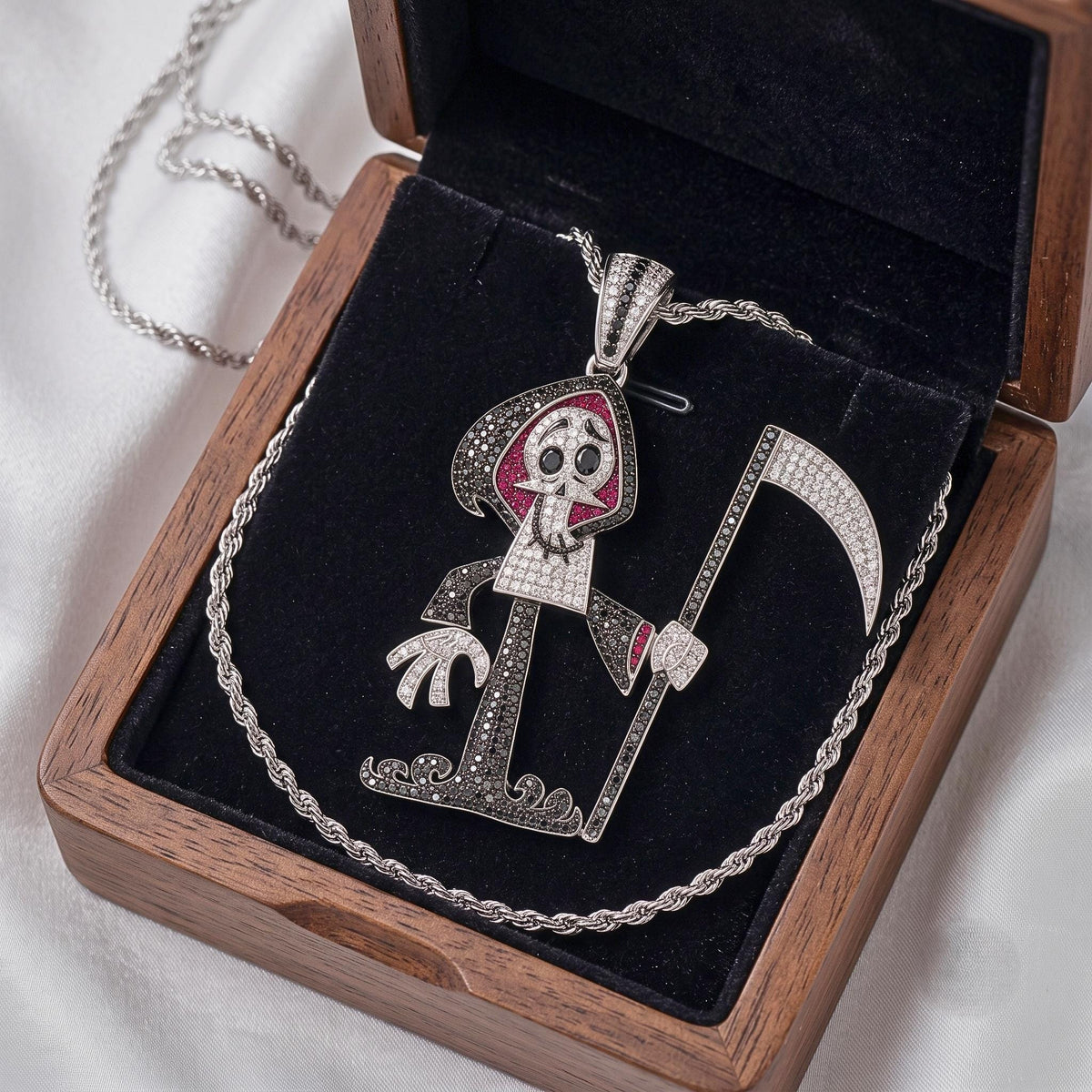 Rare Iced Out Grim Reaper Pendant, 925 Sterling Silver Cartoon Reaper Charm, Men's Hip Hop Jewelry, Gold Plated, Halloween Gift for her/him