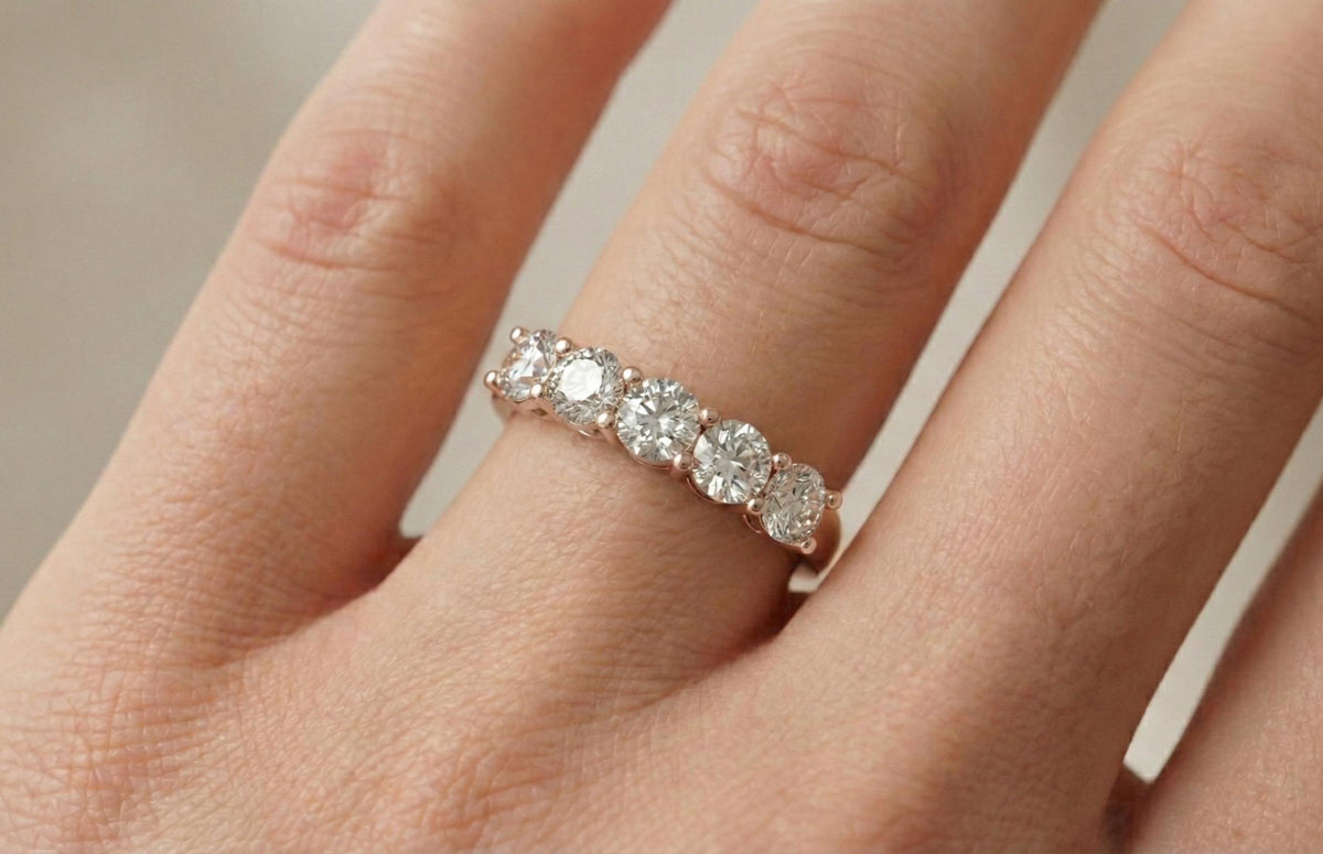 Gold Plated Sterling Silver Five Stone Ring, Anniversary Gift