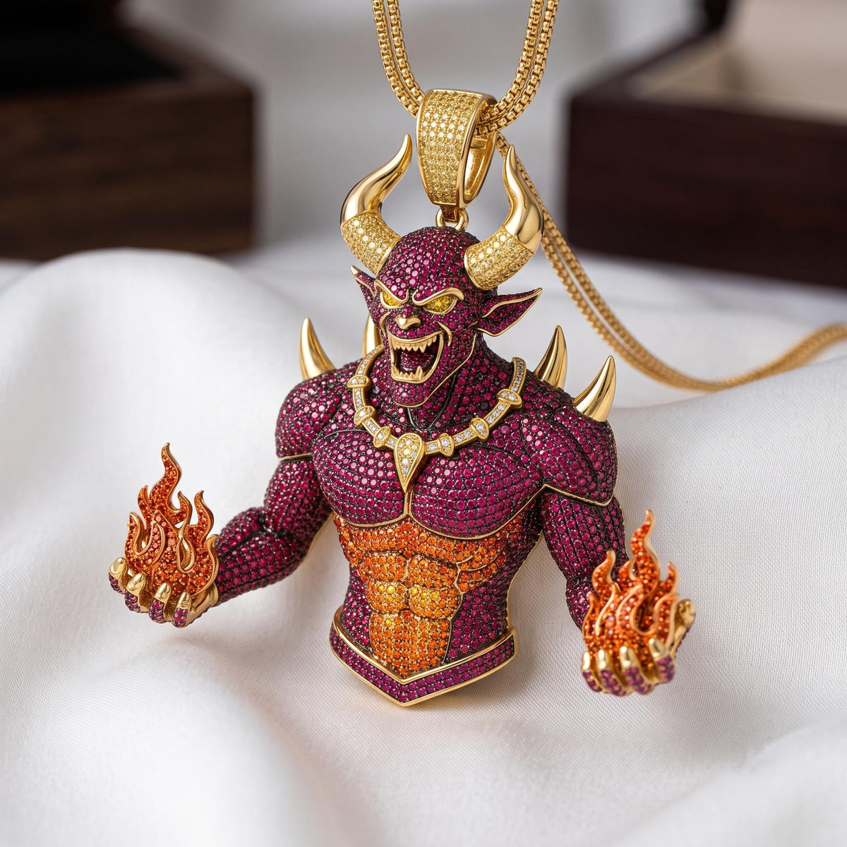 Rare Iced Out Demon Pendant | 925 Sterling Silver Halloween Jewelry | Yellow & Rose Gold Plated Hip Hop Devil Charm Gift for him/her