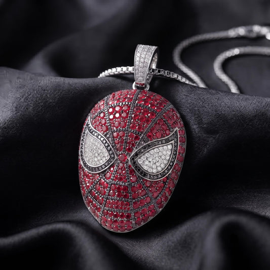 Rare Iced Out Spiderman Mask Pendant, 925 Sterling Silver Superhero Pendant,  Hip Hop Jewelry, Gold Plated Marvel Gift For her/him
