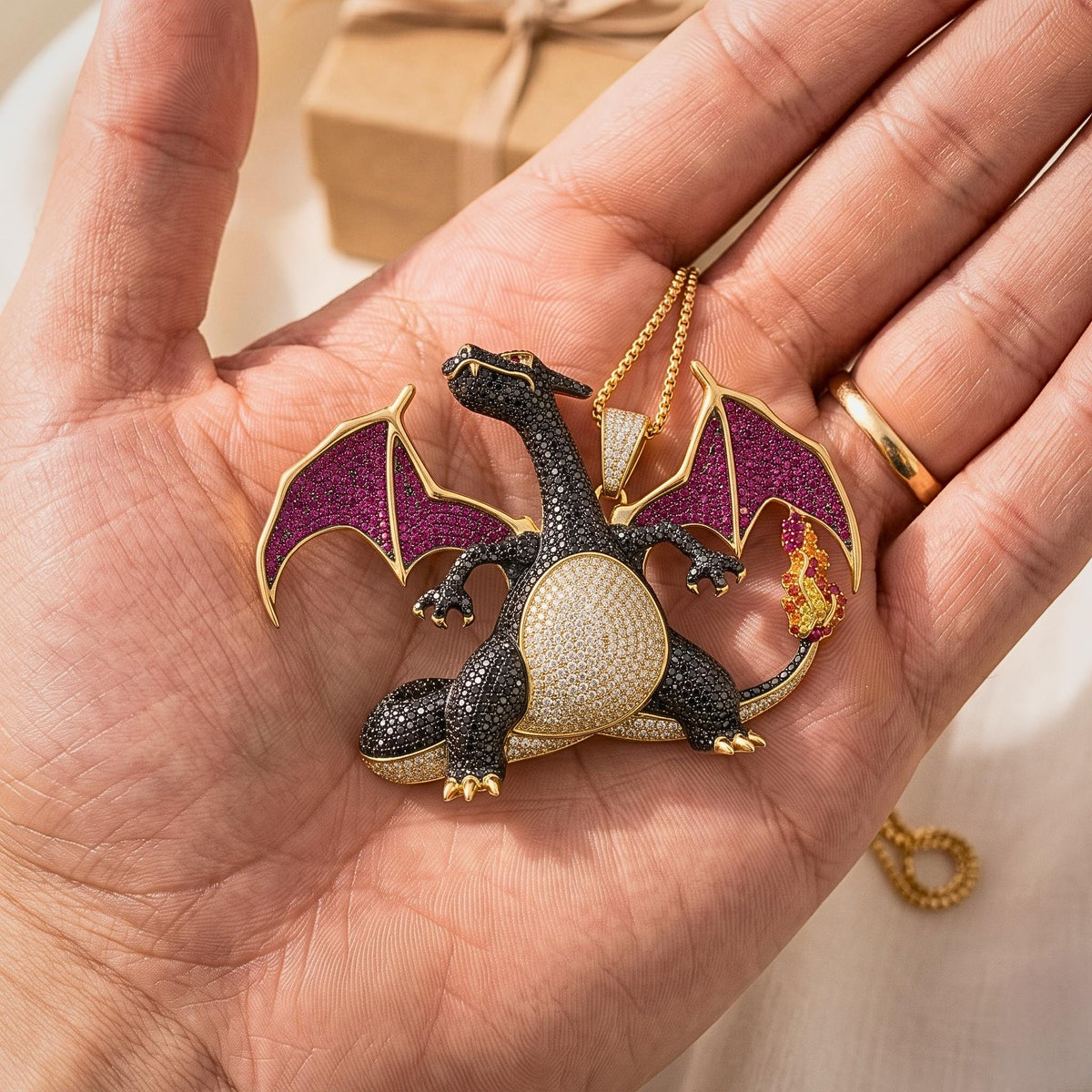 Rare Iced Out Shiny Charizard Pokemon Pendant | 925 Sterling Silver Anime Jewelry Custom Hip Hop Gamer Charm Pop Culture Bling Gift for her