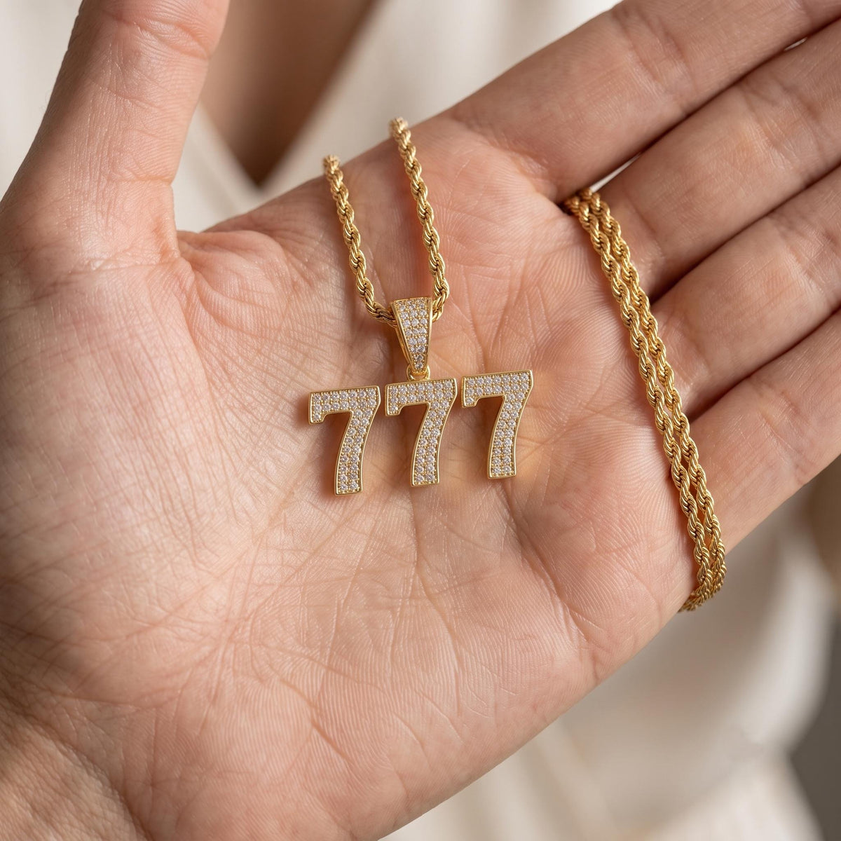 Rare Iced Out Lucky 777 Angel Number Pendant | 925 Sterling Silver Manifestation Necklace | Gold Plated Numerology Charm | Gift for her/him