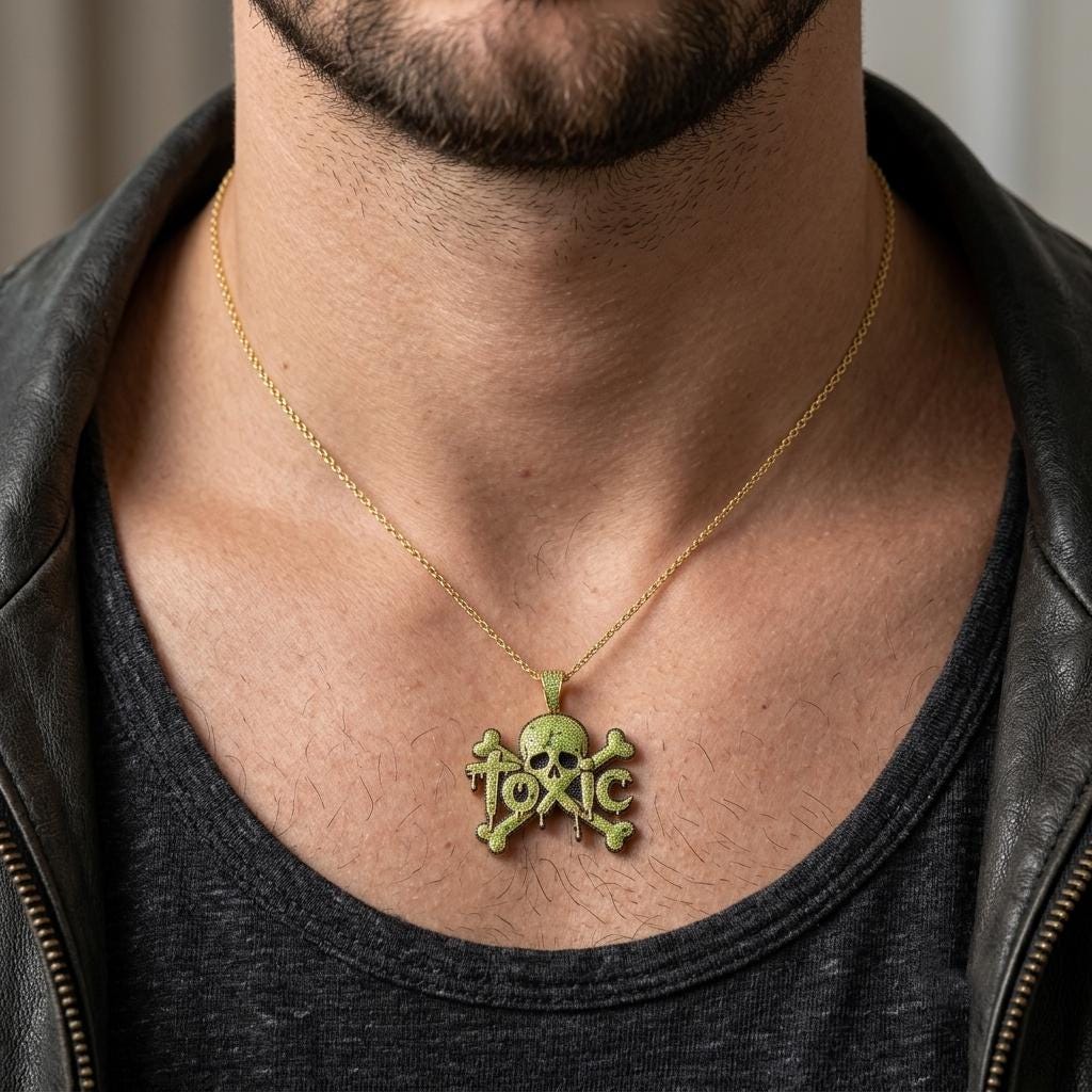 Rare Iced Out Toxic Skull Pendant | 925 Sterling Silver Dripping Letter Halloween Jewelry | Cool Hip Hop Statement Gift for her/him