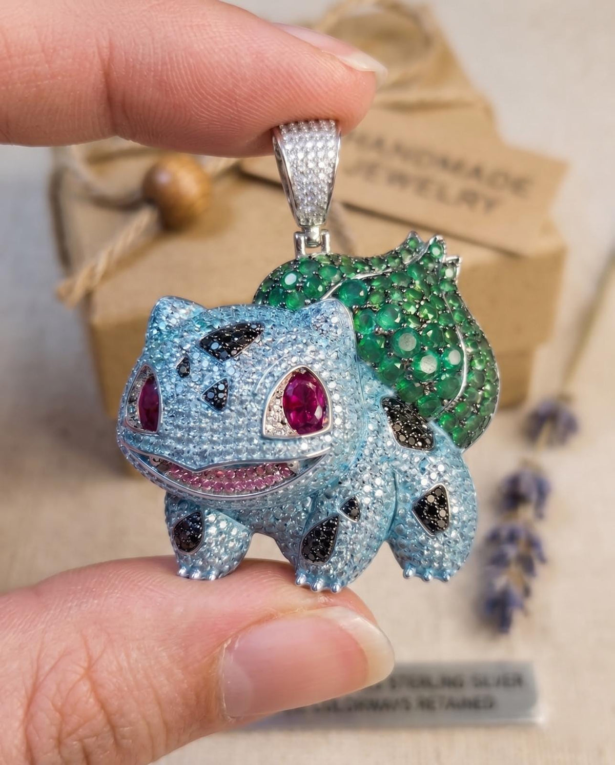 Rare Iced Out Bulbasaur Pokémon Pendant, 925 Sterling Silver & Gold Plated Gamers Jewelry  Anime Hip Hop gift for her/him