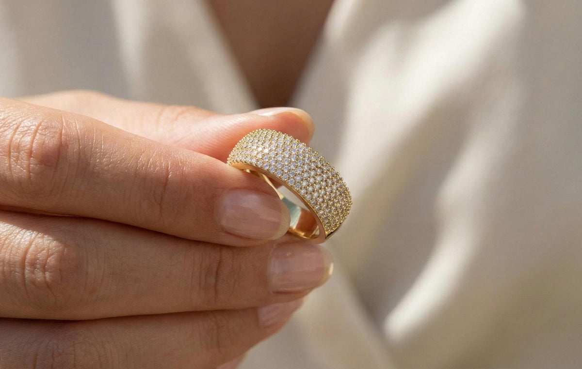 Gold Pavé CZ Eternity Band Ring, 925 Sterling Silver