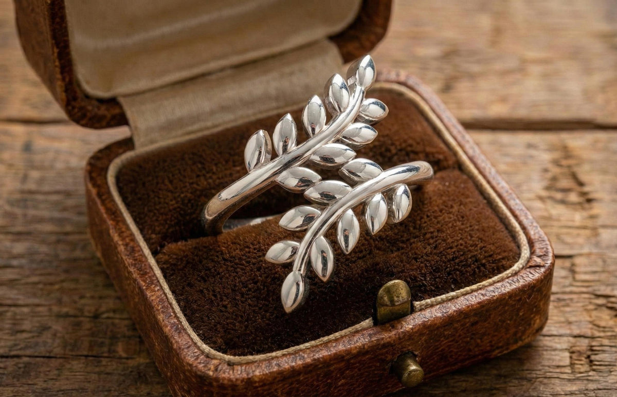 Sterling Silver Leaf Wrap Ring, Adjustable Boho Branch Jewelry