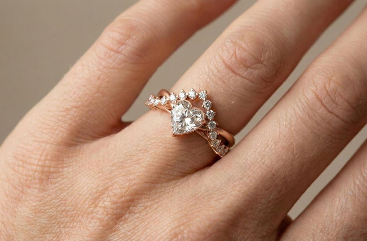 Gold Plated Sterling Silver Heart Diamond Halo Engagement Ring