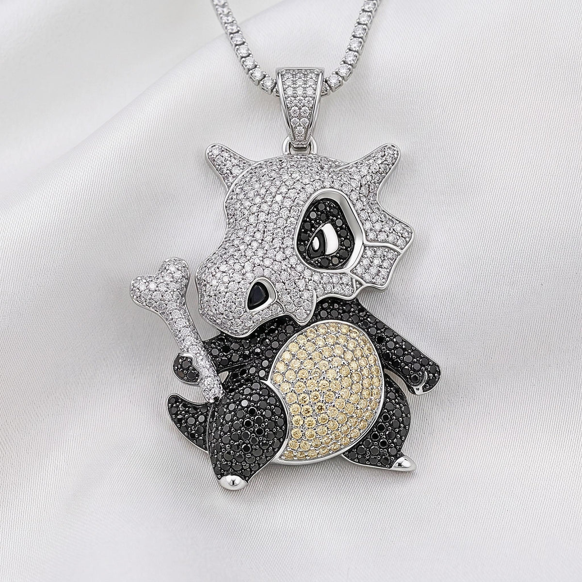Rare Iced Out Cubone Pokémon Pendant, 925 Sterling Silver Custom Jewelry , Yellow & Rose Gold Plated Anime Charm, Gamer Gift For Him/her