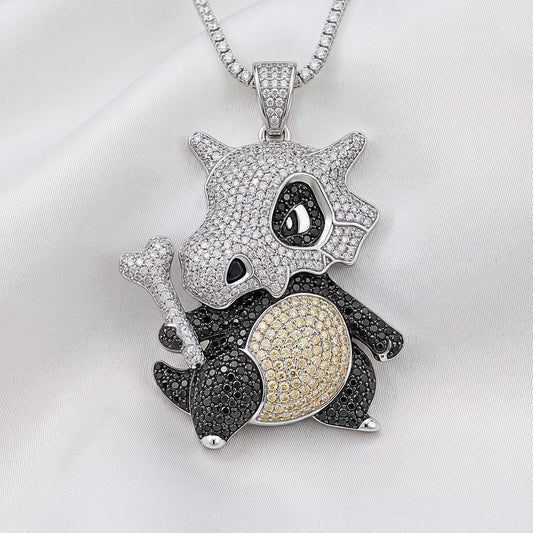 Rare Iced Out Cubone Pokémon Pendant, 925 Sterling Silver Custom Jewelry , Yellow & Rose Gold Plated Anime Charm, Gamer Gift For Him/her