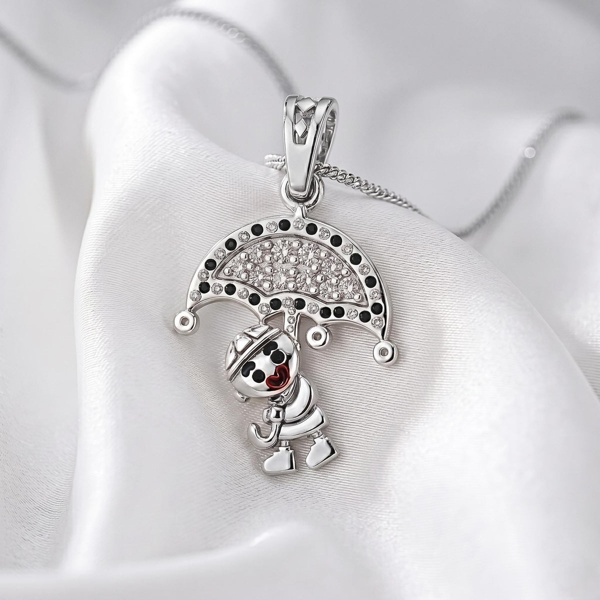 925 Sterling Silver Umbrella Character Pendant for Kids | Pave CZ Necklace, Child Gift