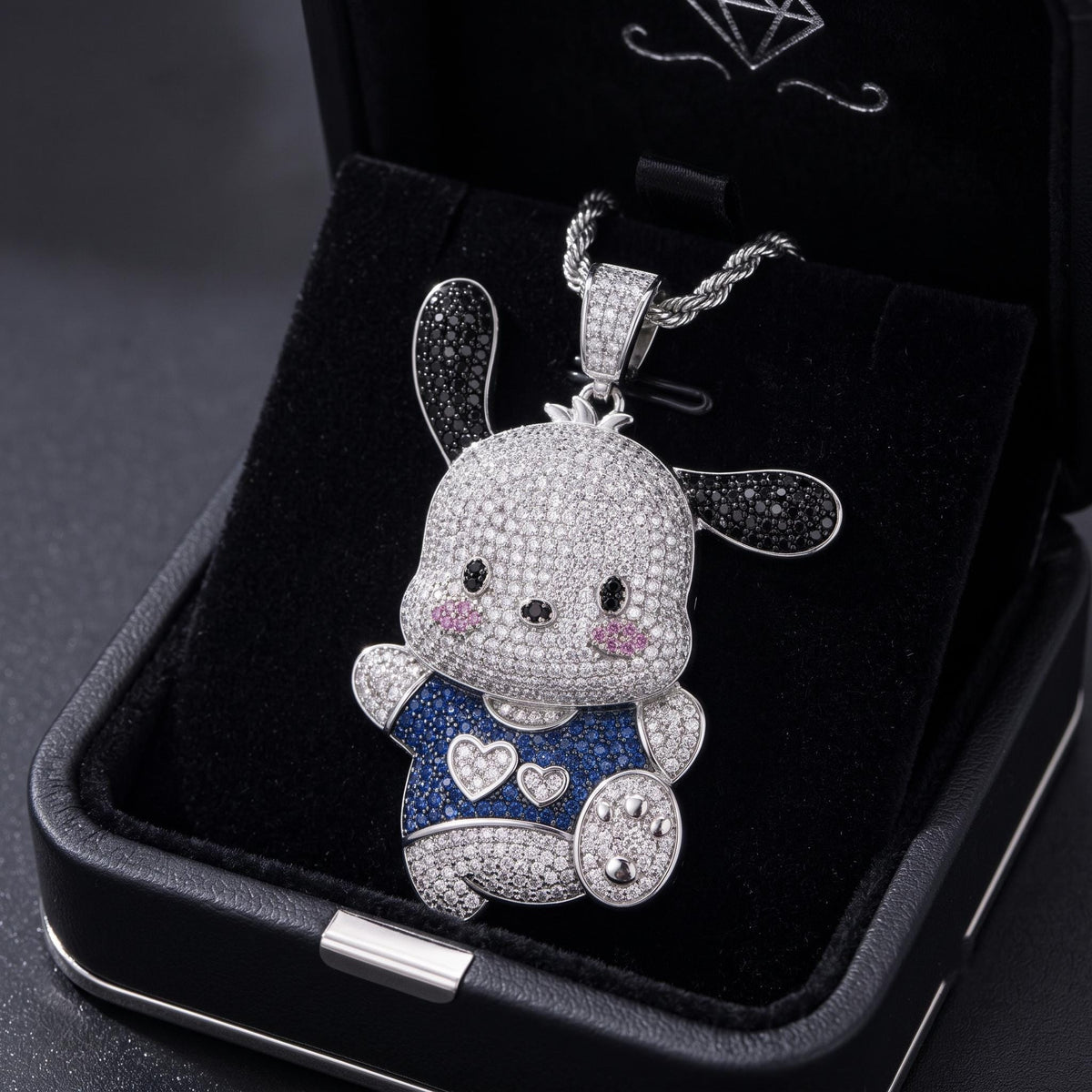 Rare Pochacco Pendant Necklace | 925 Sterling Silver Micro-Pave Character Jewelry | Cute Cartoon Dog Charm | Kawaii Anime Gift for her/him.