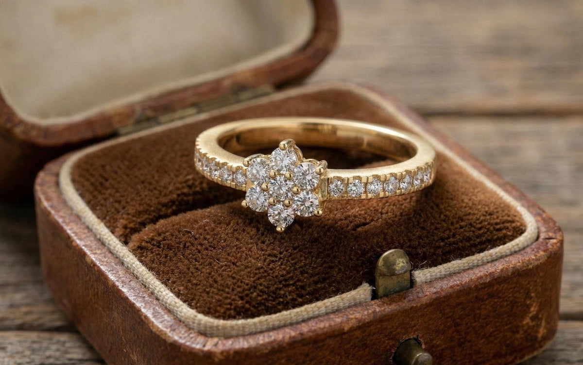 925 Sterling Silver Flower Cluster Ring, Gold Plated Diamond CZ Floral Engagement Ring, Dainty Promise Ring for Women, Gift For Her