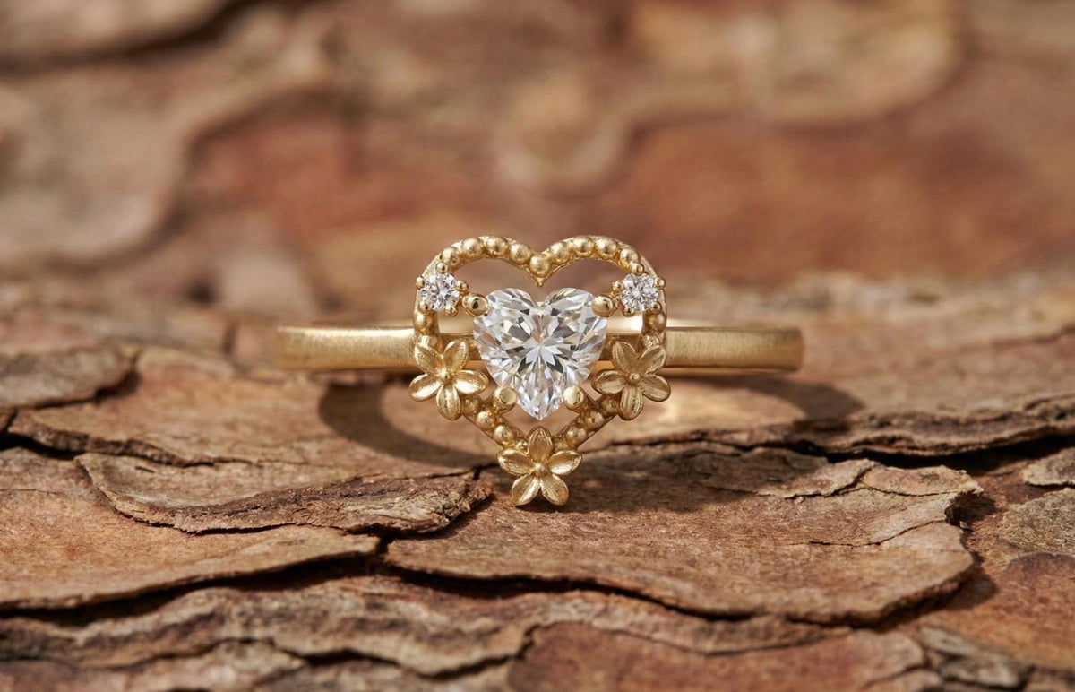 Floral Heart Engagement Ring, 925 Sterling Silver, Vintage Style