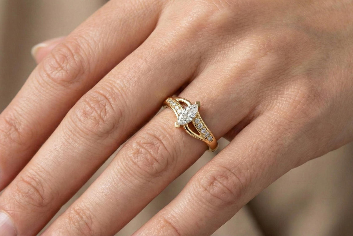 925 Sterling Silver Marquise Cut Engagement Ring, Gold Vermeil Diamond Ring, Promise Ring, Minimalist Bridal Ring, Dainty Gift For Her