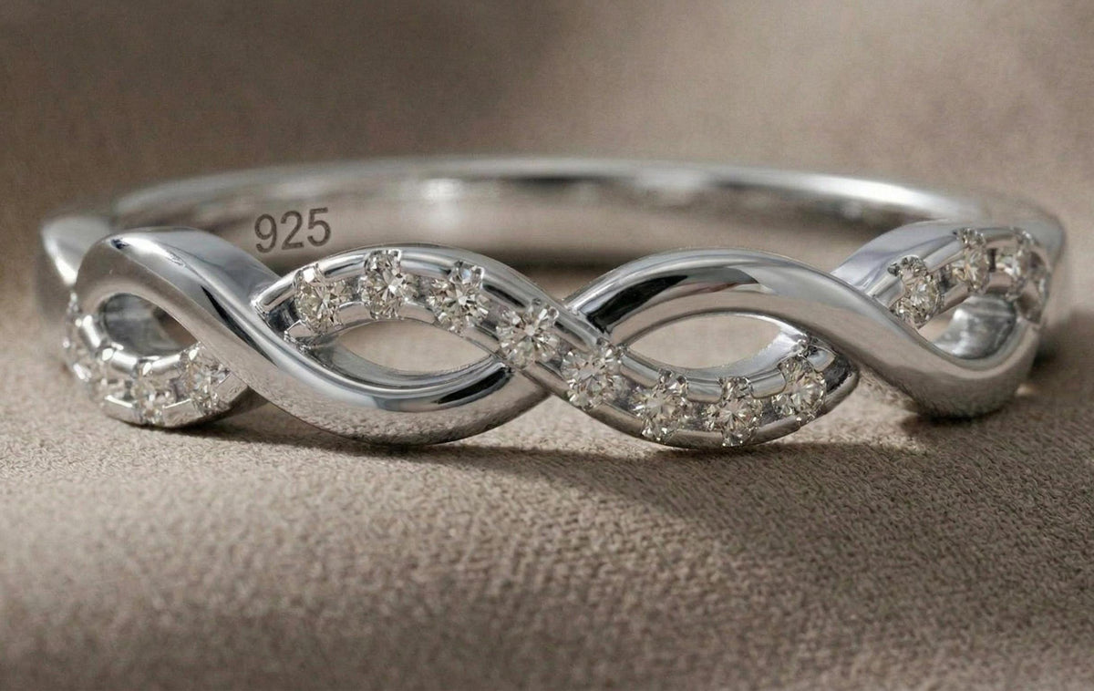 925 Sterling Silver Infinity Diamond Ring, Twisted Infinity Band Ring for Women, Minimalist Promise Ring, Wedding Anniversary Gift,