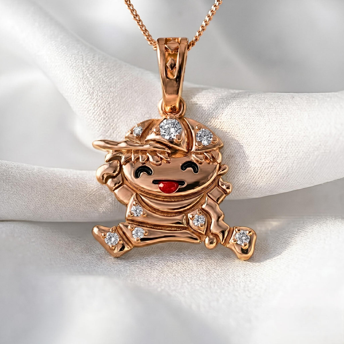 Whimsical Boy Pendant | Smiling Character, Sparkling Stones, 925Sterling Silver Charm