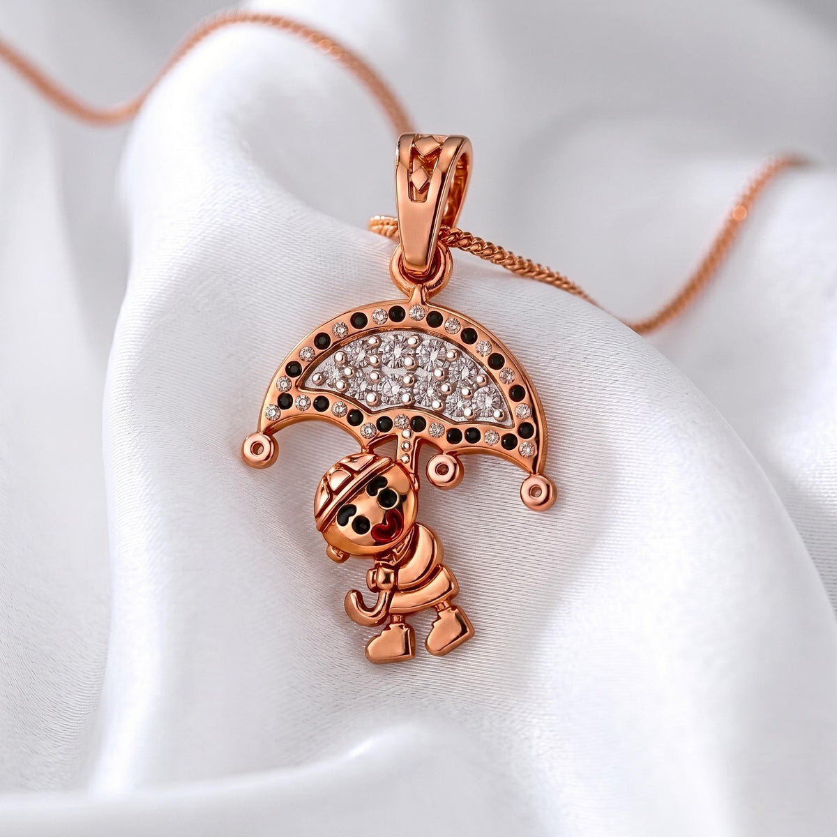 925 Sterling Silver Umbrella Character Pendant for Kids | Pave CZ Necklace, Child Gift