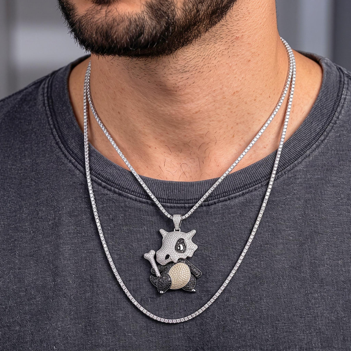 Rare Iced Out Cubone Pokémon Pendant, 925 Sterling Silver Custom Jewelry , Yellow & Rose Gold Plated Anime Charm, Gamer Gift For Him/her