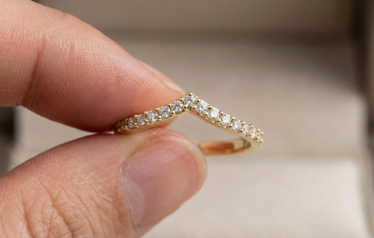 925 Sterling Silver Chevron Diamond Ring, V Shaped Wedding Band, Minimalist Stacking Ring, Dainty Diamond Band, Gift For Her