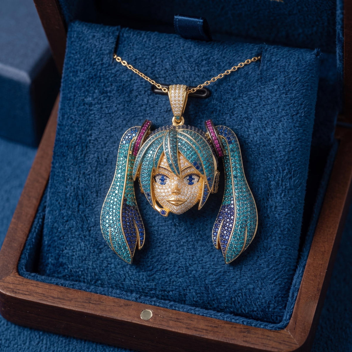 Iced Out Hatsune Miku Pendant , Inspired by north west | 925 Sterling Silver Anime Jewelry | Custom Hip Hop Anime | Gold Plated gift for her