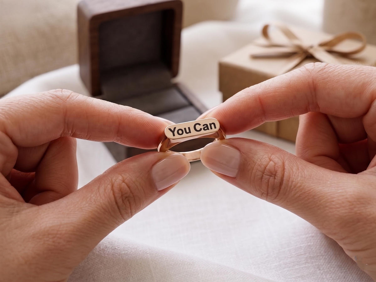 Inspirational "You Can" Signet Ring | 925 Sterling Silver, Yellow & Rose Gold Plated Affirmation Jewelry | Motivational Gift for Her/him