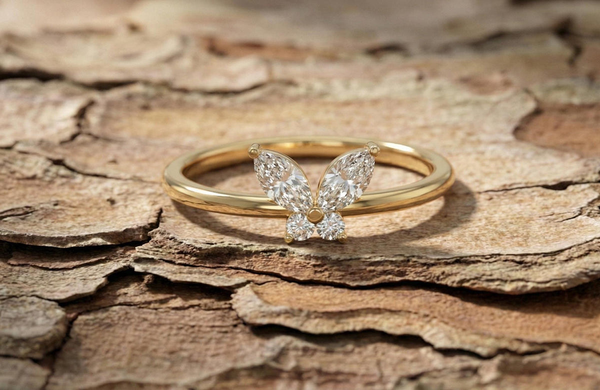 Butterfly Ring 925 Sterling Silver Gold, Marquise Diamond Style Ring, Dainty Minimalist Engagement Ring, Promise Ring Gift for Her