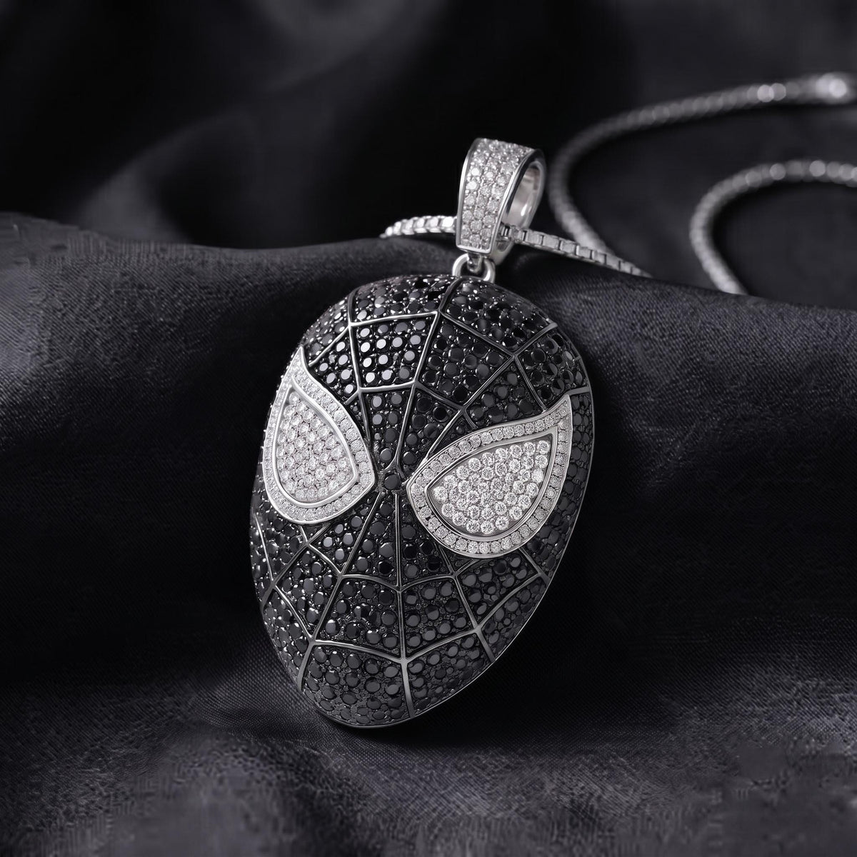 Rare Iced Out Spiderman Mask Pendant | 925 Sterling Silver Avengers Jewelry | Hip Hop Superhero Charm | Rare Comic Necklace Gift for her/him