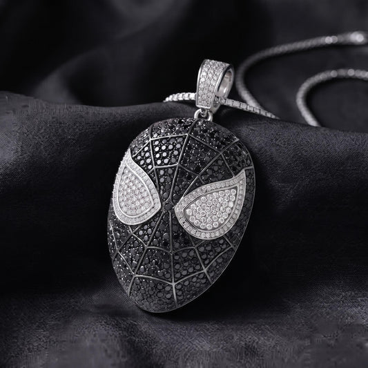 Rare Iced Out Spiderman Mask Pendant | 925 Sterling Silver Avengers Jewelry | Hip Hop Superhero Charm | Rare Comic Necklace Gift for her/him