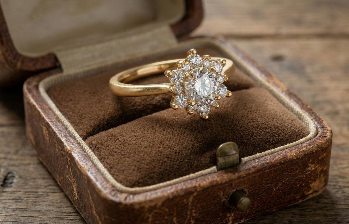 925 Sterling Silver Halo Engagement Ring, Gold Plated Floral Diamond Ring, Round Cut Promise Ring, Dainty Bridal Ring,  Gift for Women